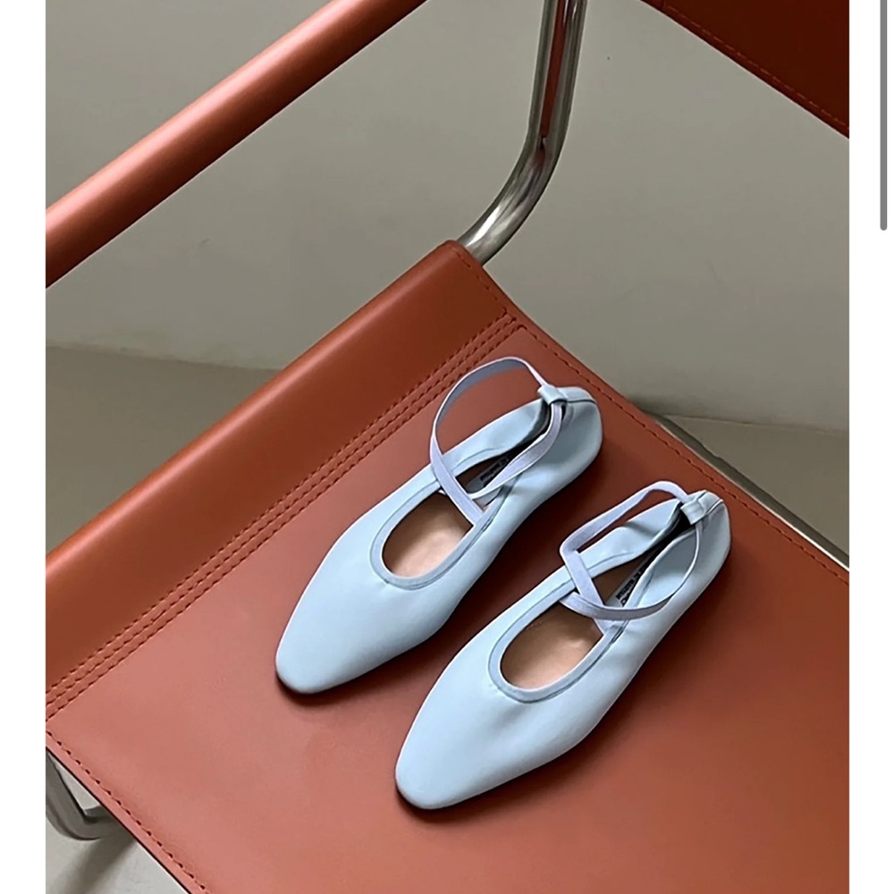 Light Blue Ballet Flats with Ankle Strap